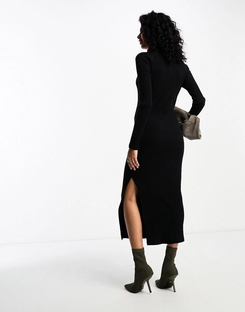 ASOS DESIGN ASOS DESIGN supersoft rib long sleeve fitted midi dress with choker detail in black 2