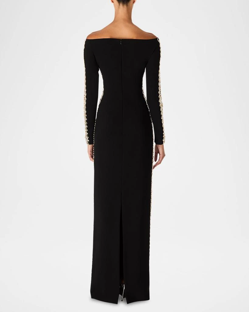 Jenny Packham Charisma Crystal Off-The-Shoulder Long-Sleeve Gown 2
