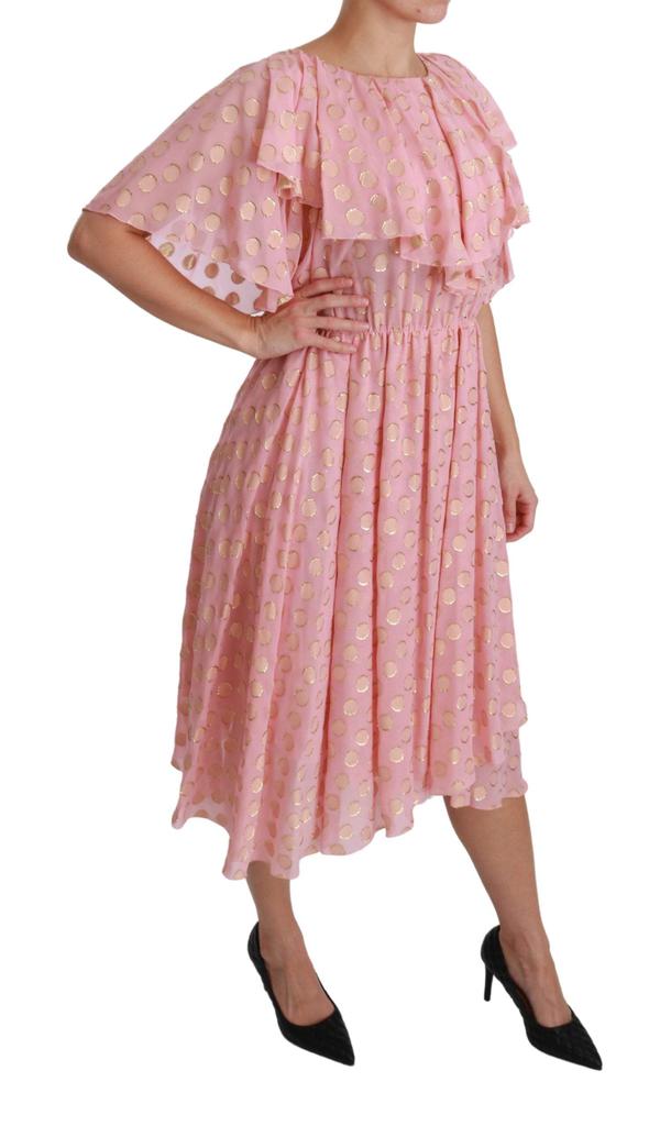 Dolce & Gabbana Dolce & Gabbana Silk Pink Polka Dots Pleated A-line Midi Dress