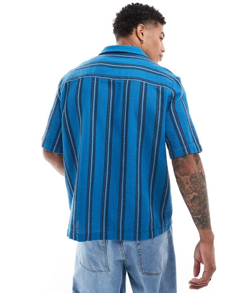 ASOS ASOS DESIGN boxy relaxed revere shirt in blue basket stripe 2