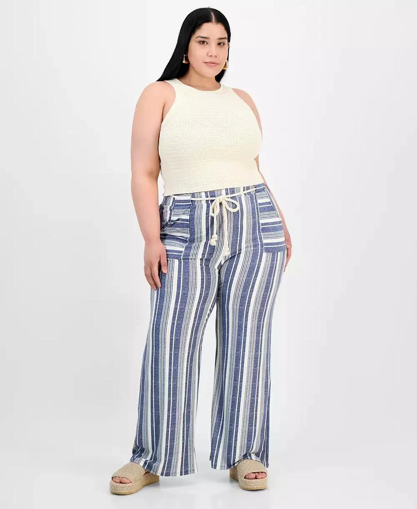Derek Heart Trendy Plus Size Printed Rope-Belt Stretch Pants 1