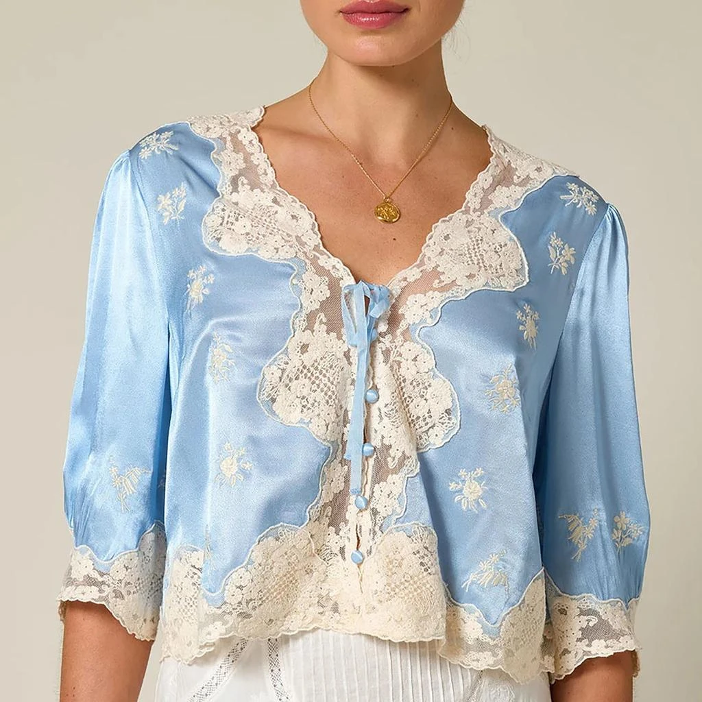 Rixo Ursula Lace-Trimmed Satin Top 1