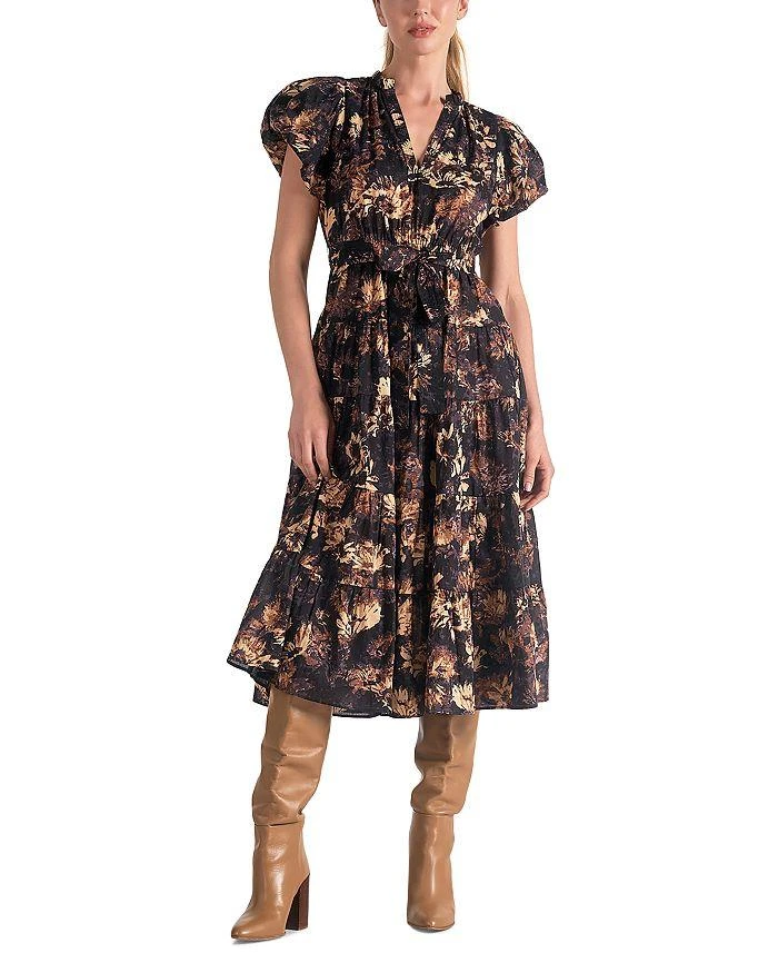 Elan Printed Bubble Sleeve Midi Dress 5