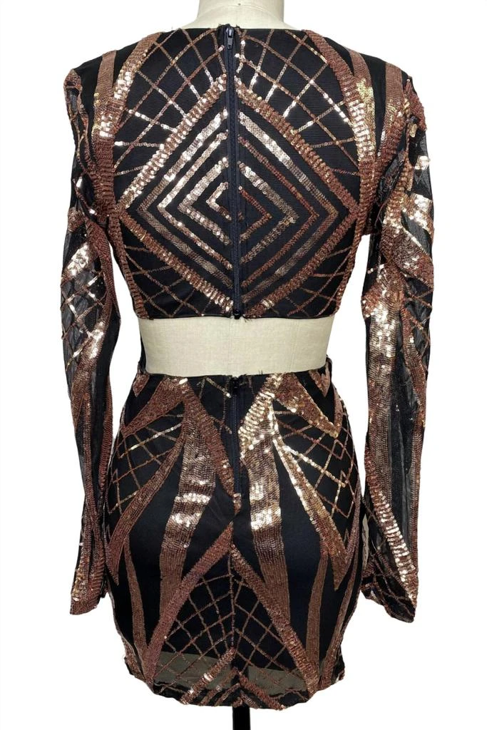 Banjul Banjul - Black and Rose Gold Sequin Long Sleeve Mini Dress 2