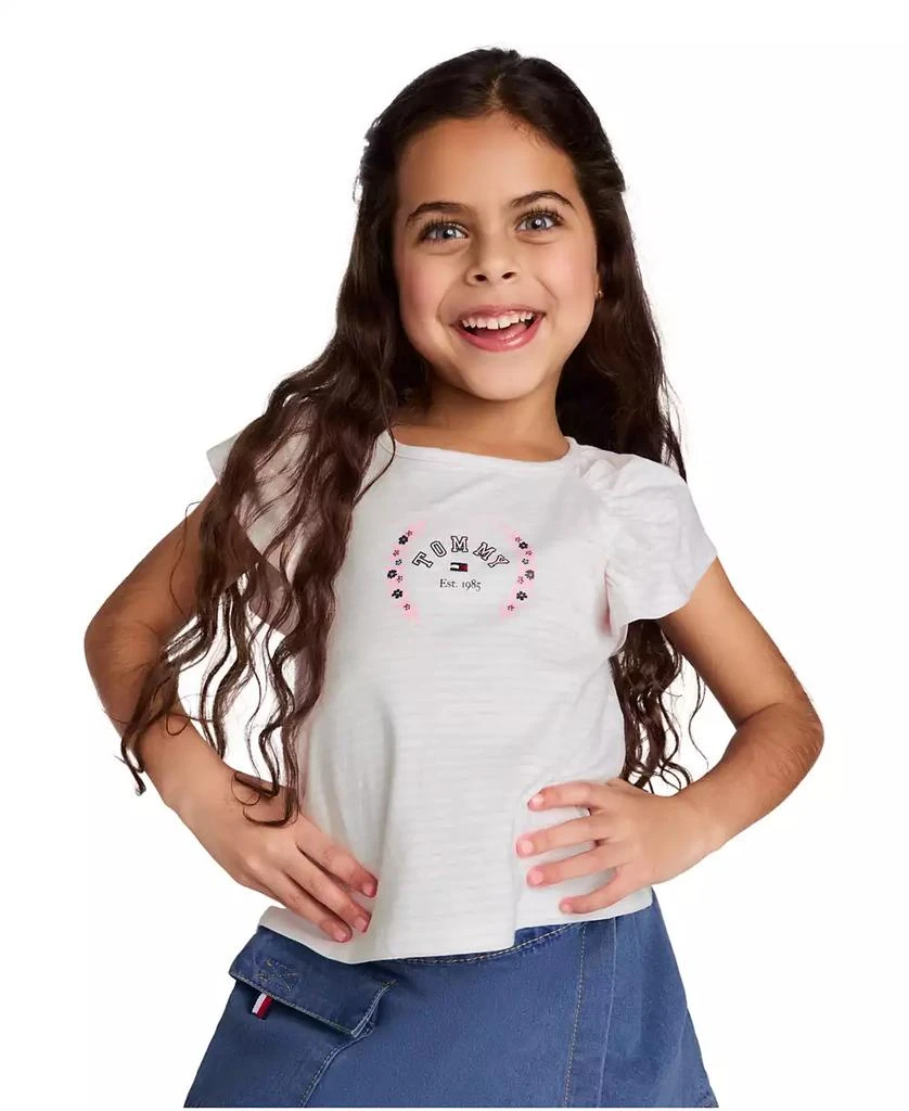 Tommy Hilfiger Toddler and Little Girls 2-Piece Printed Flutter Sleeve Top and Denim Pleated Skirt 7