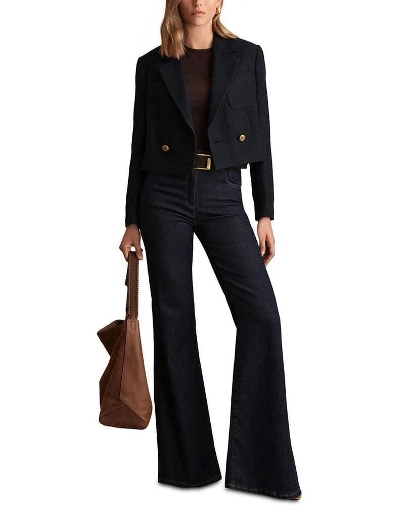 REISS Mia Cropped Double Breasted Textured Blazer Navy 2
