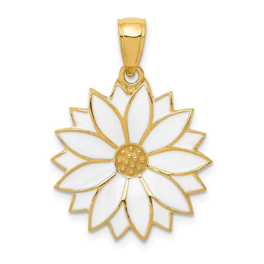 Diamond2Deal 14k Yellow Gold Enameled White Daisy Flower Pendant 1