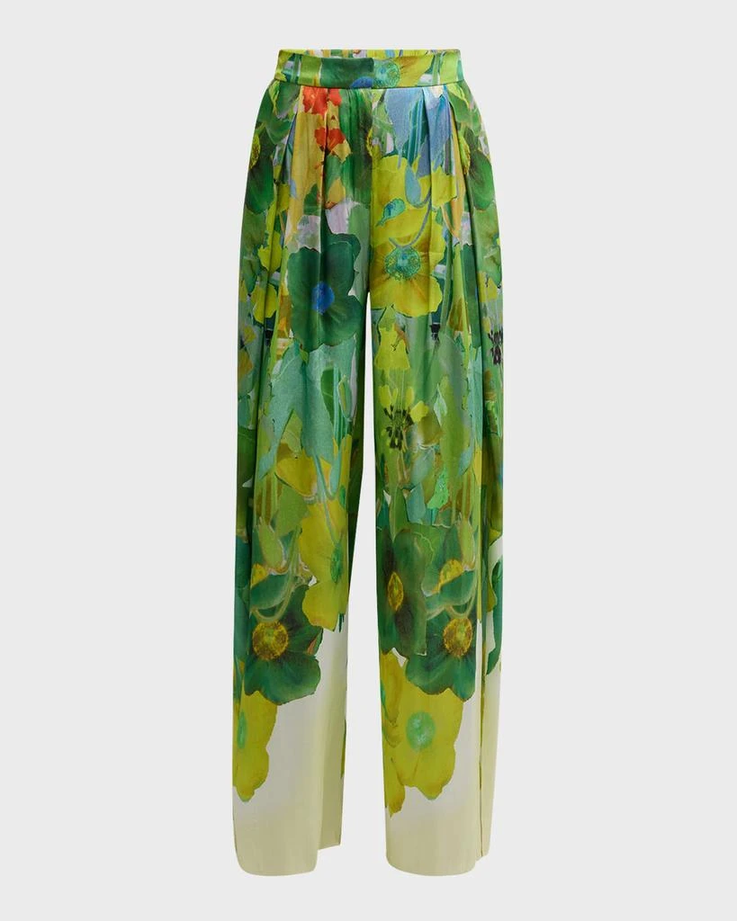 Kobi Halperin Alessia Pleated Side-Slit Floral-Print Pants 2