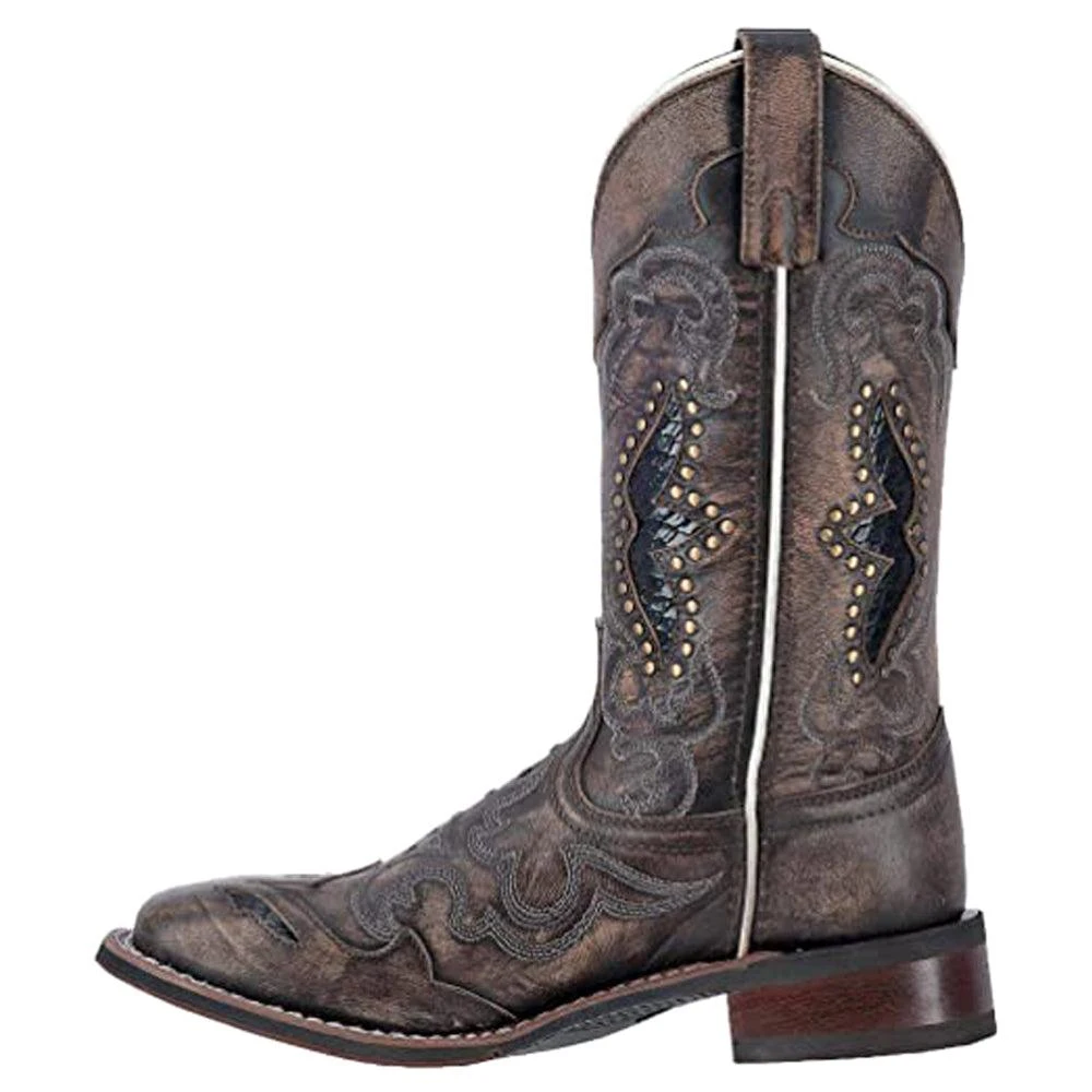 Laredo Spellbound Studded Tooled Inlay Embroidered Square Toe Cowboy Boots 3