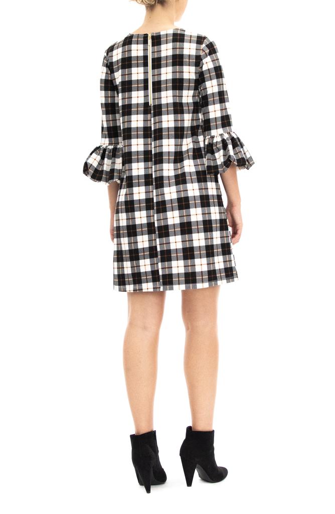 Nina Leonard Windowpane Ruffle Sleeve Shift Dress