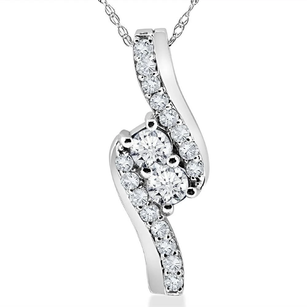 Pompeii3 3/4 Ct TDW Diamond Forever Us Two Stone Pendant Necklace in White or Yellow Gold