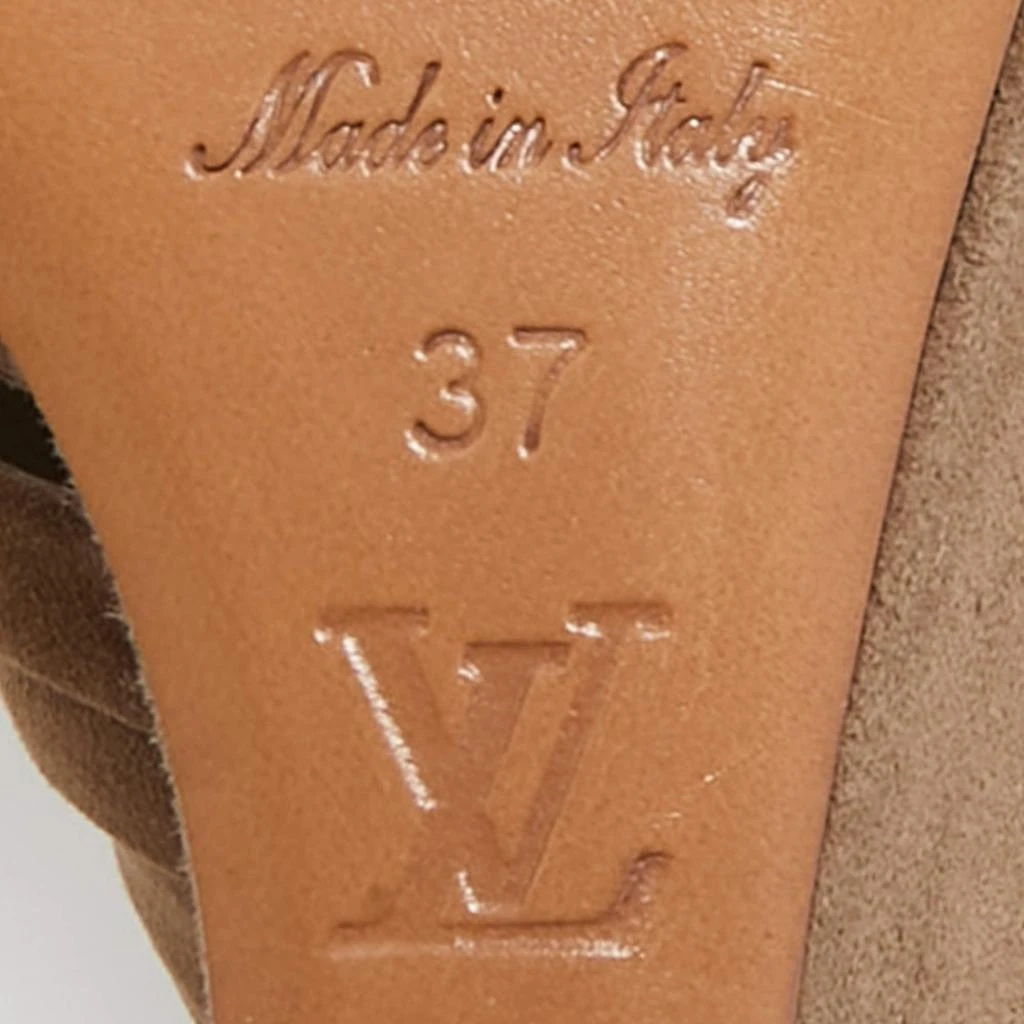 Louis Vuitton Louis Vuitton Brown Suede Criss Cross Ankle Wrap Wedge Sandals Size 37 8