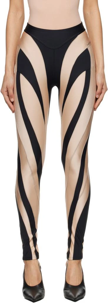Mugler Black & Beige Spiral Leggings 1
