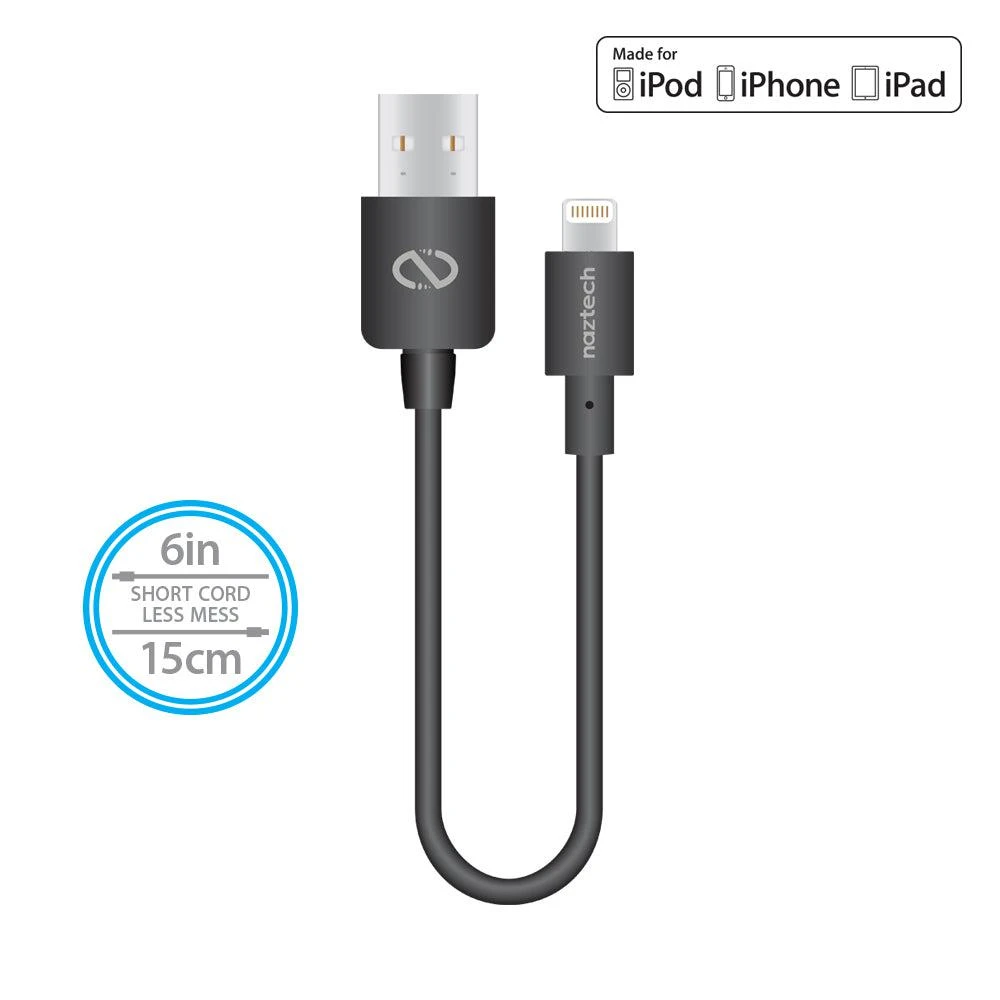 MFi Lightning Charge/Sync USB Cable 6in Black – On Sale Now with