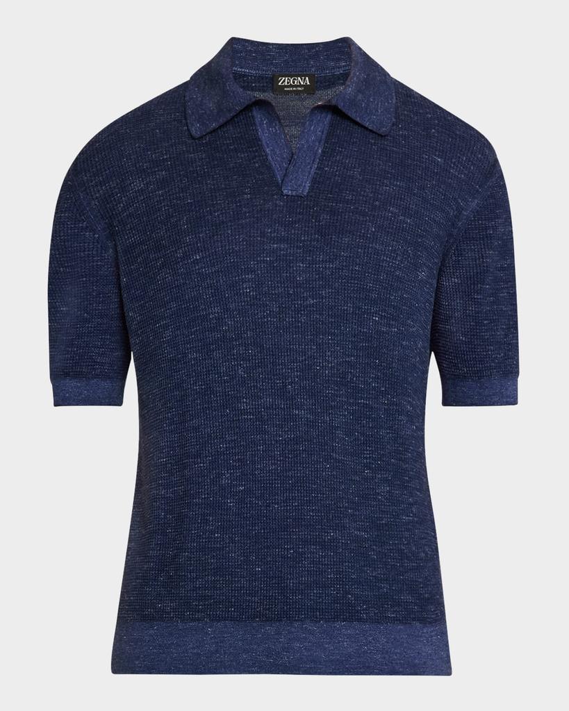 Zegna Men's Waffle-Knit Short-Sleeve Polo Sweater