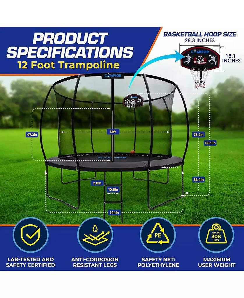 Lifemaster Pumpkin Trampoline with Basketball Hoop 
Inner Enclosure - Safe, Durable,Family Fun - Heavy Duty Galvanized Springs - Waterproof Padding - Stable Base - Outdoor Backyard Style 4