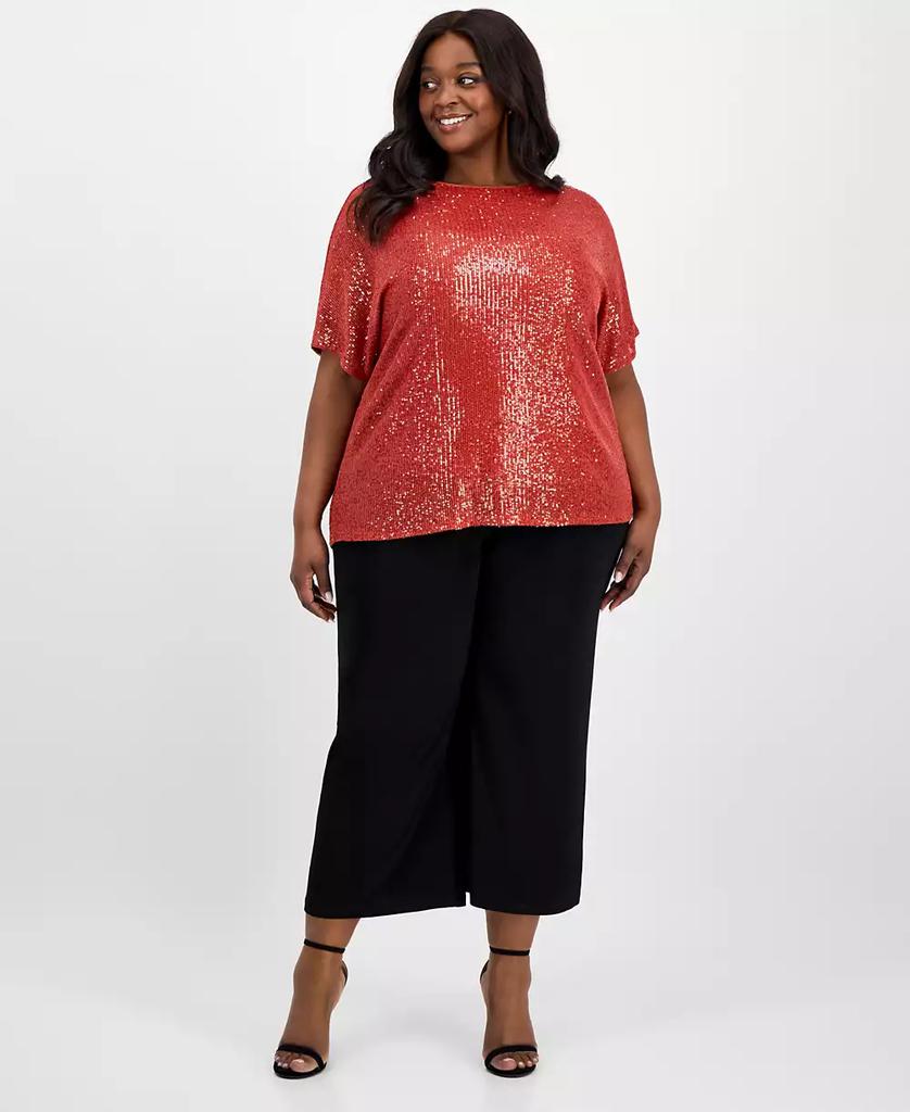 Anne Klein Plus Size Sequin Dolman-Sleeve Boat-Neck Top