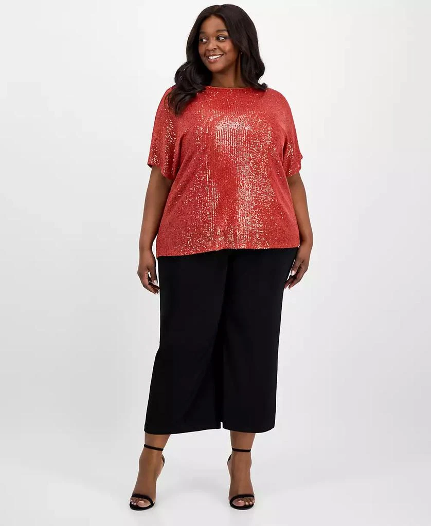 Anne Klein Plus Size Sequin Dolman-Sleeve Boat-Neck Top 2