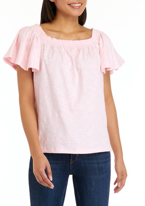 CHAPS Short Flutter Sleeve Solid T Shirt
