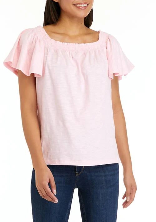 CHAPS Short Flutter Sleeve Solid T Shirt 1
