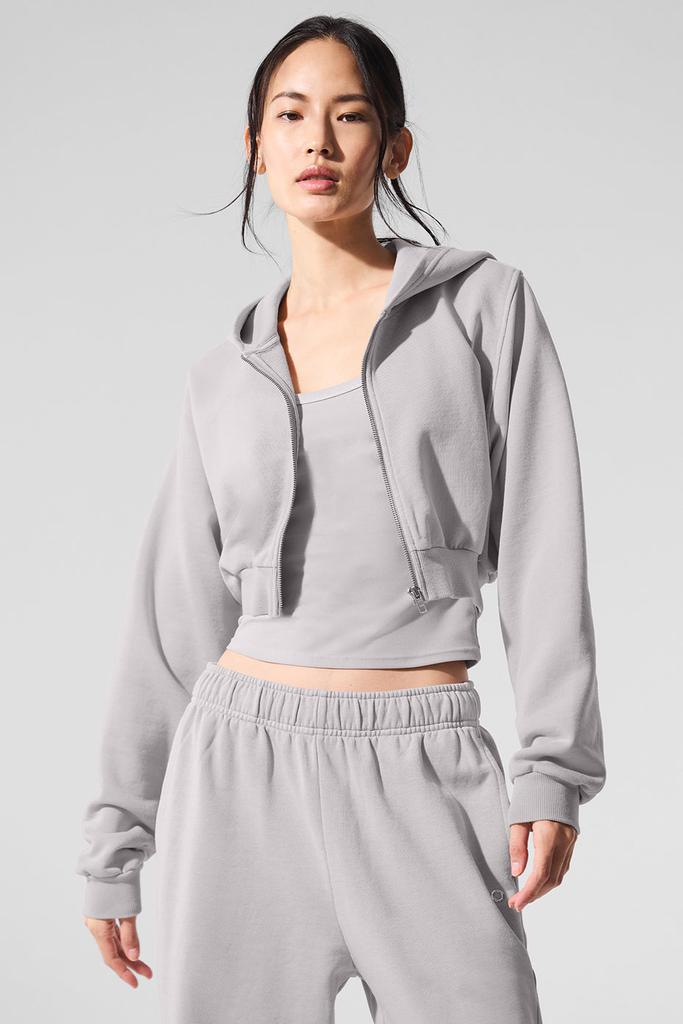 Alo Washed Sweet Escape Zip Up Hoodie - Grey Sky Wash - Hoodies
