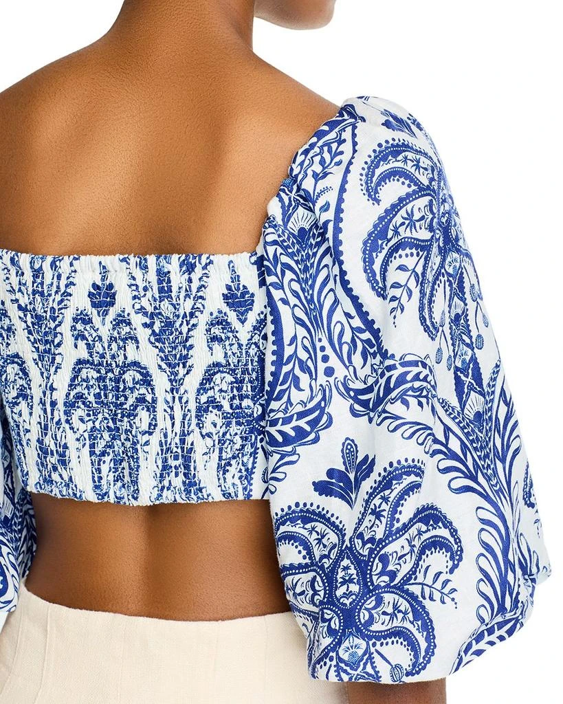 Farm Rio Linen Balloon Sleeve Cropped Top 5