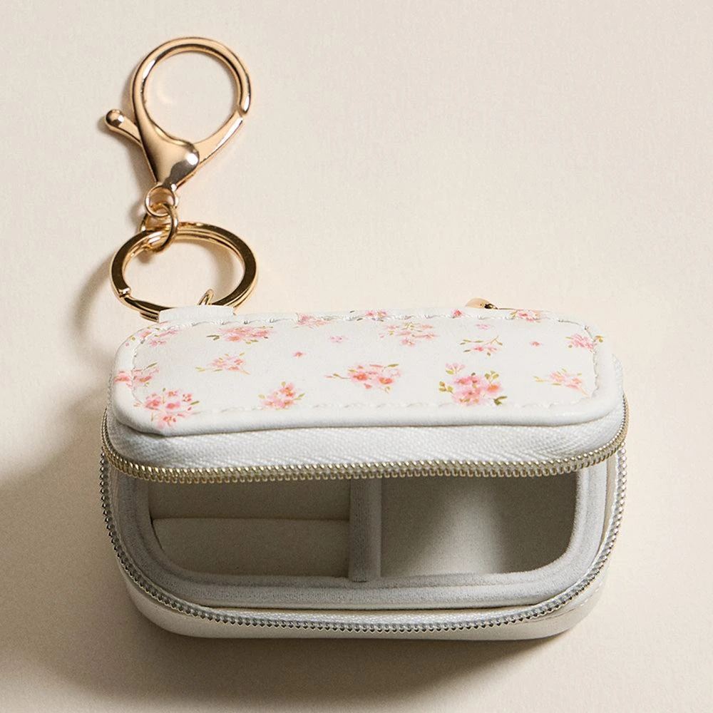 FASHNZFAB Floral Pattern Printed Rectangular Travel Jewelry Case Keychain Bag Charm 3