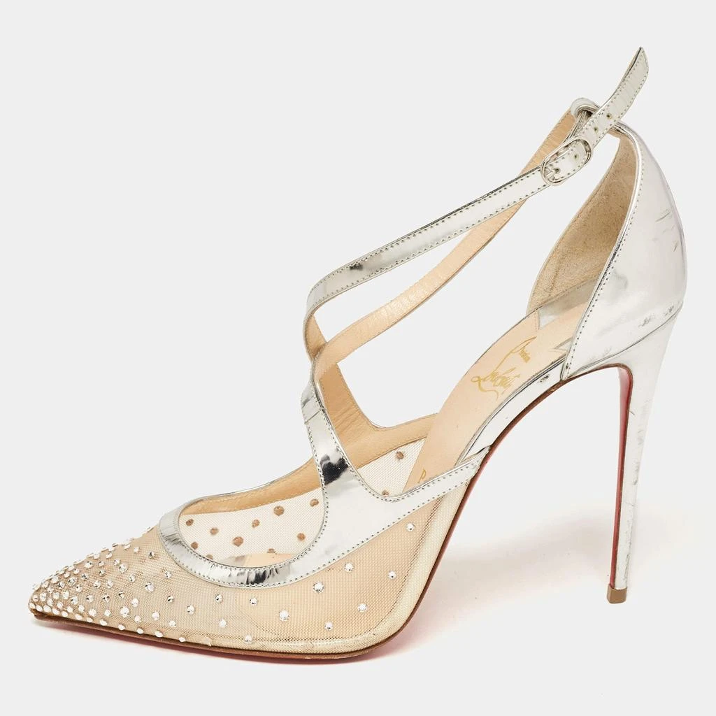 Christian Louboutin Christian Louboutin Silver Leather and Mesh Twistissima Strass Pumps Size 40.5 1