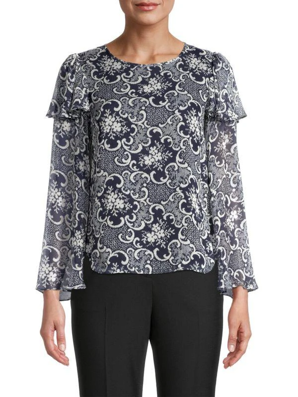 Rebecca Taylor Rochelle Fleur Ruffle Silk Chiffon Blouse 1