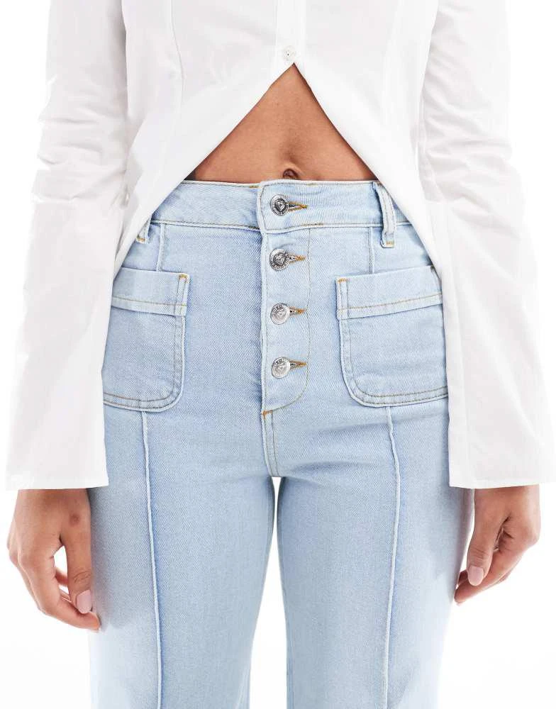 Miss Selfridge Miss Selfridge patch pocket  high waist 70's denim flare in bleach wash 4