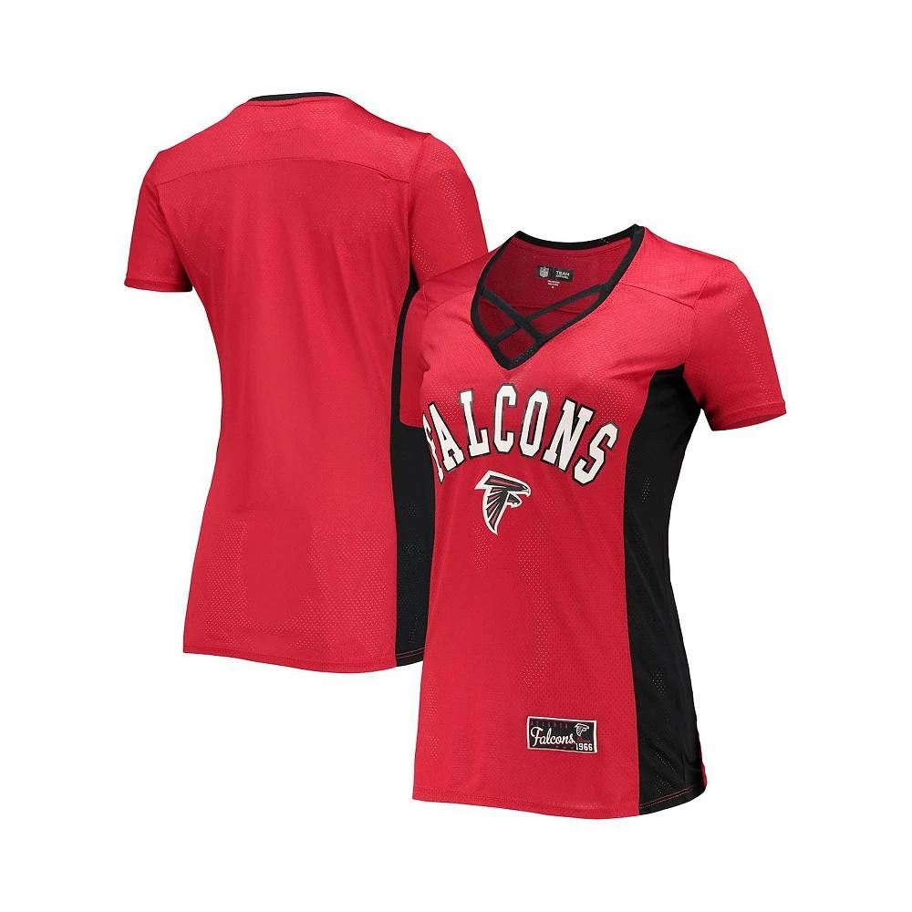 5th & Ocean Women's by New Era Red Atlanta Falcons Contrast Insert V-Neck T-shirt 1