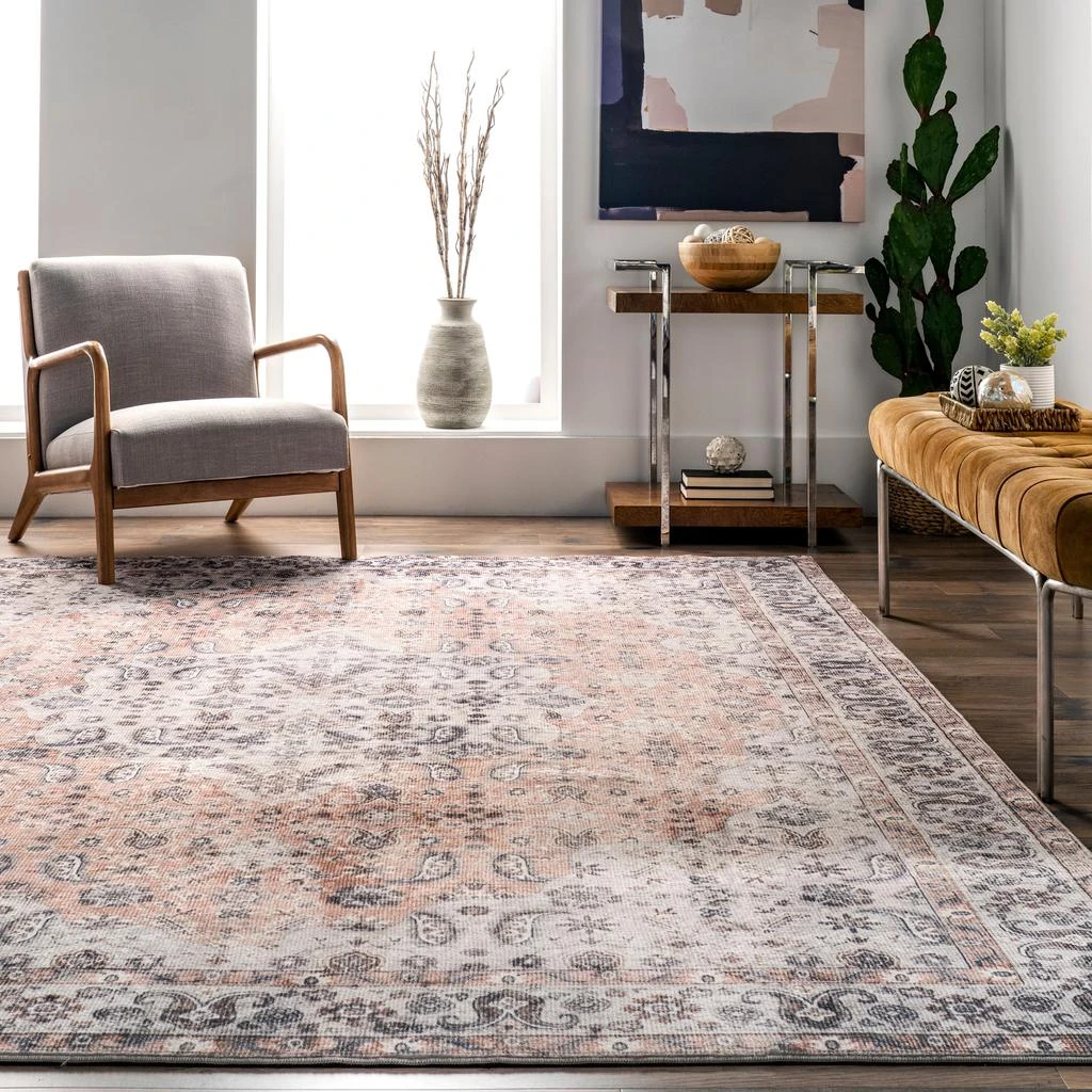 nuLOOM Jasmine Distressed Vintage Medallion Bordered Area Rug 3