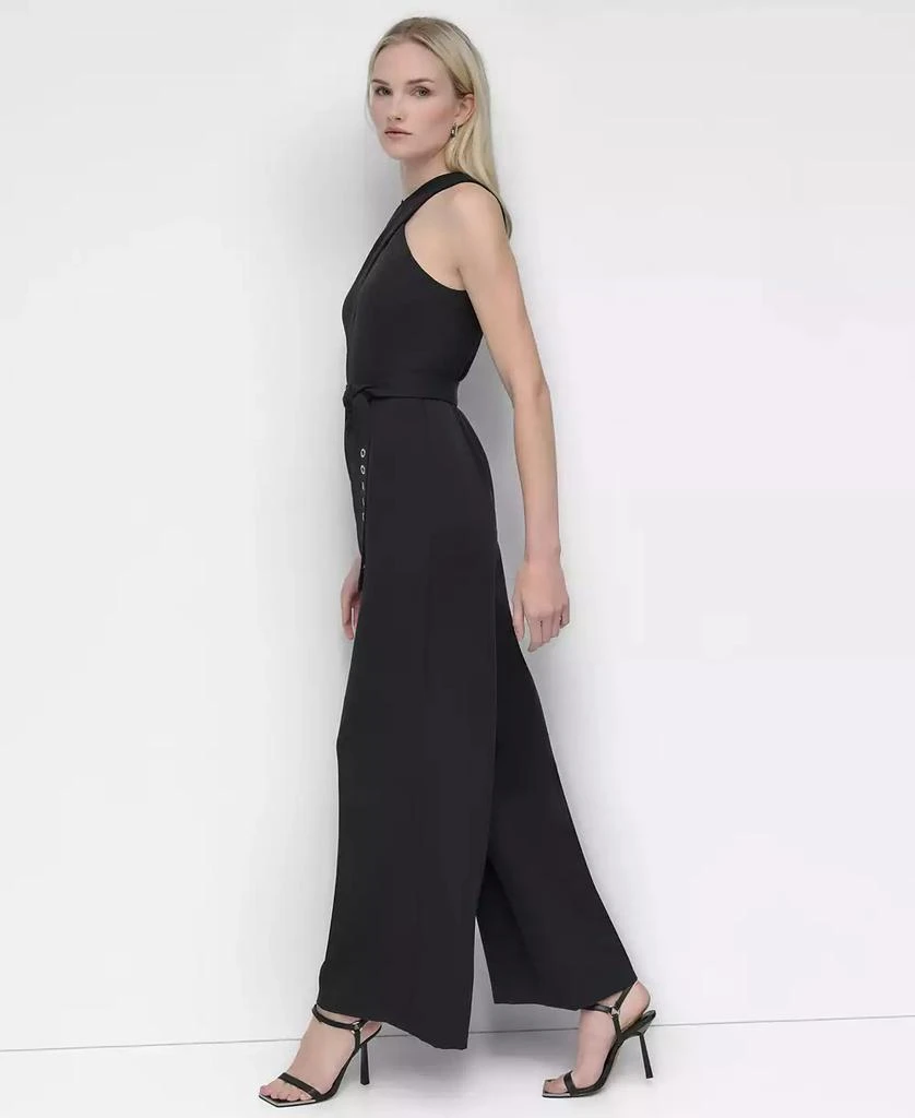 DKNY Women's Crisscross Halter Belted Wide-Leg Jumpsuit 3