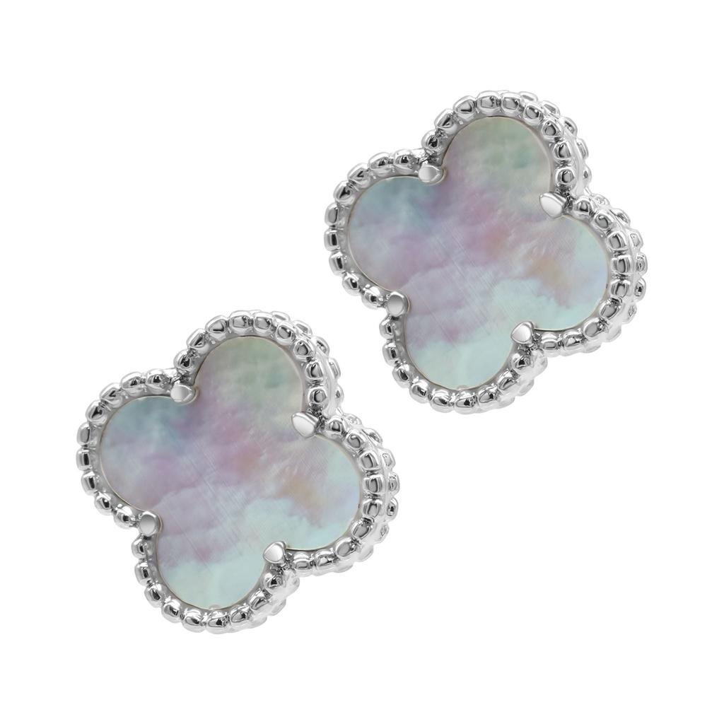 ADORNIA Adornia Quatrefoil White Mother of Pearl Clover Stud Earrings silver