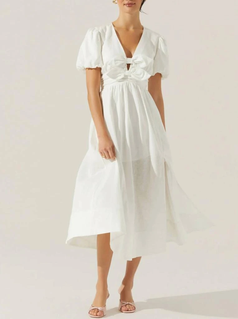 knee length dresses for ladies Linen Front Bow Detail Mini Dress Ivory/Black main image 1