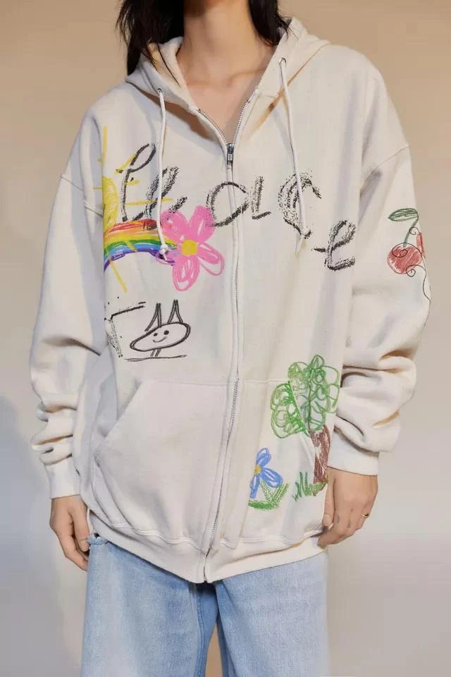 Urban Outfitters Doodle Art Oversized Zip-Up Hoodie Sweatshirt 1