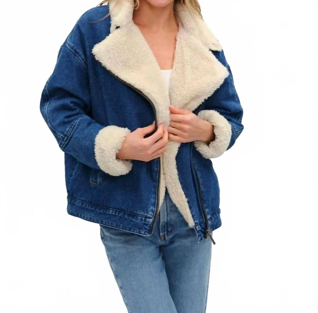 SIX/FIFTY Williston Faux Fur Denim Jacket In Light Blue