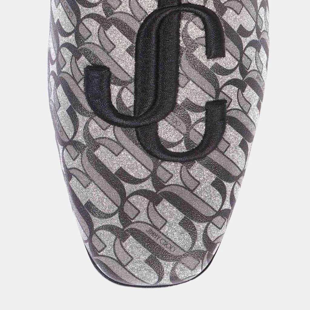 Jimmy Choo Jimmy Choo Silver/Black Glitter Fabric Sache JC Monogram Smoking Slippers Size 35 3