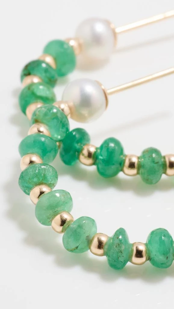 Jia Jia 14k Small Emerald Pearl Bead Hoop Earrings 3