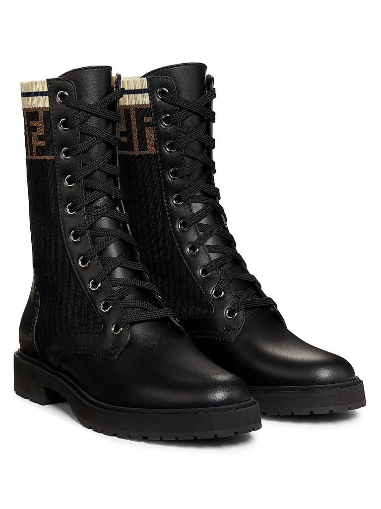 Fendi Rockoko Leather & Knit Combat Boots 2