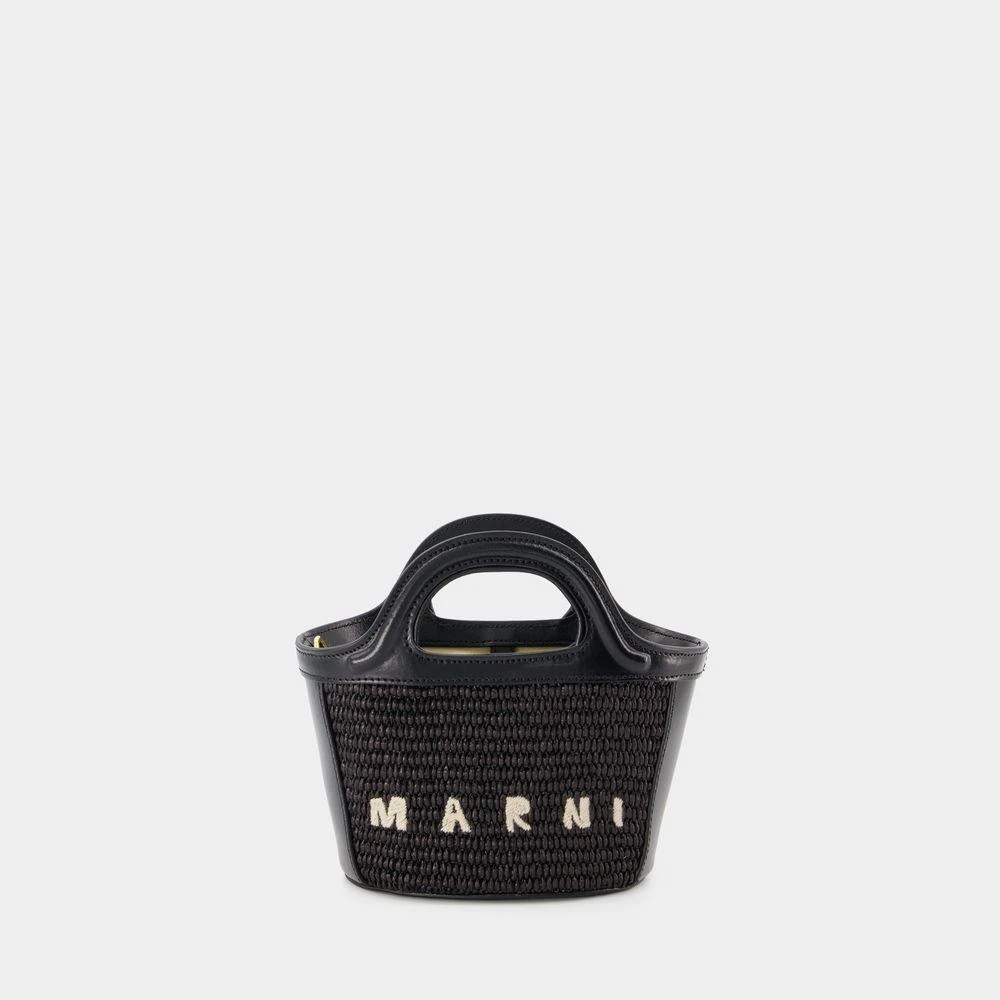 Marni BLACK LEATHER AND STRAW MICRO TROPICALIA SUMMER HANDBAG 1