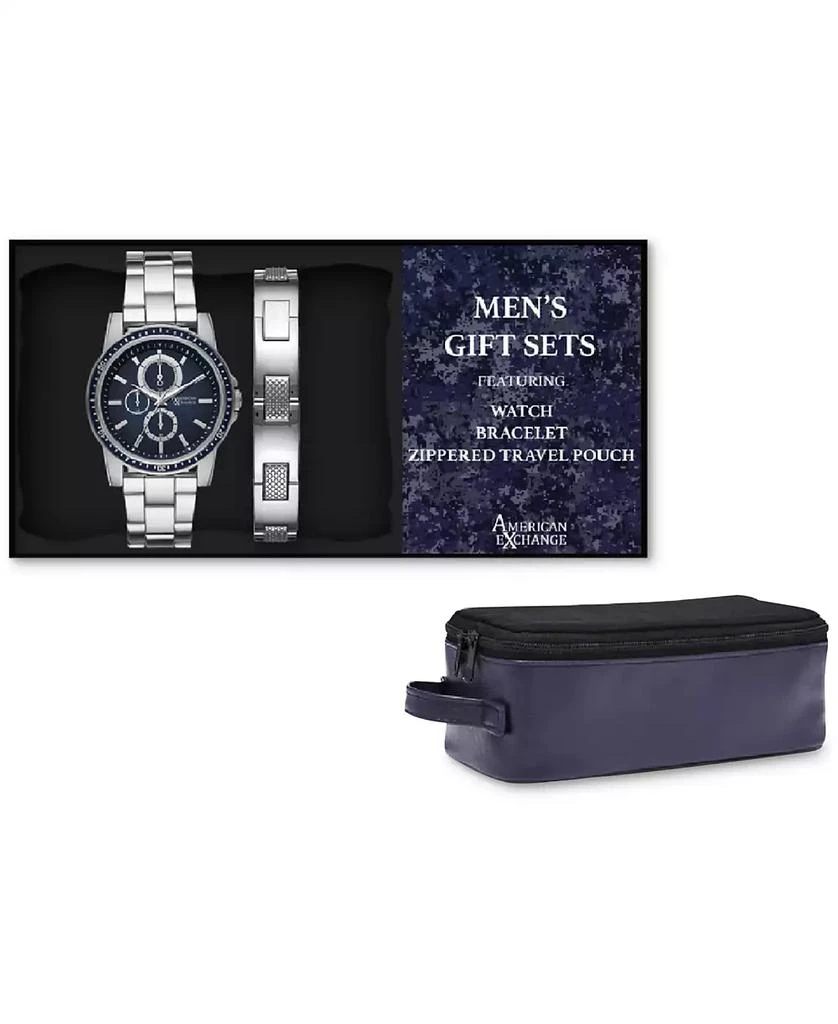 American Exchange Men's Silver-Tone Bracelet Watch 43mm Gift Set 1