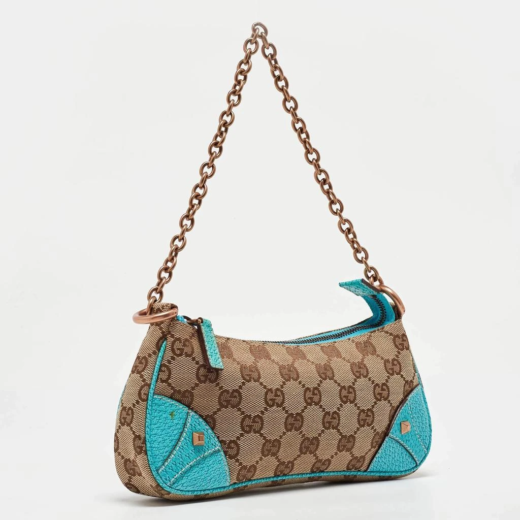 Gucci Gucci Beige/Blue GG Canvas and Leather Baguette Bag 3