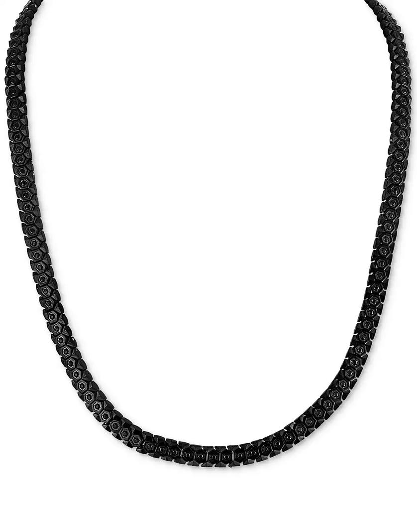 Esquire Men's Jewelry Cubic Zirconia Honeycomb Link 24" Necklace in Black IP Stainless Steel, Exclusively at Macy's