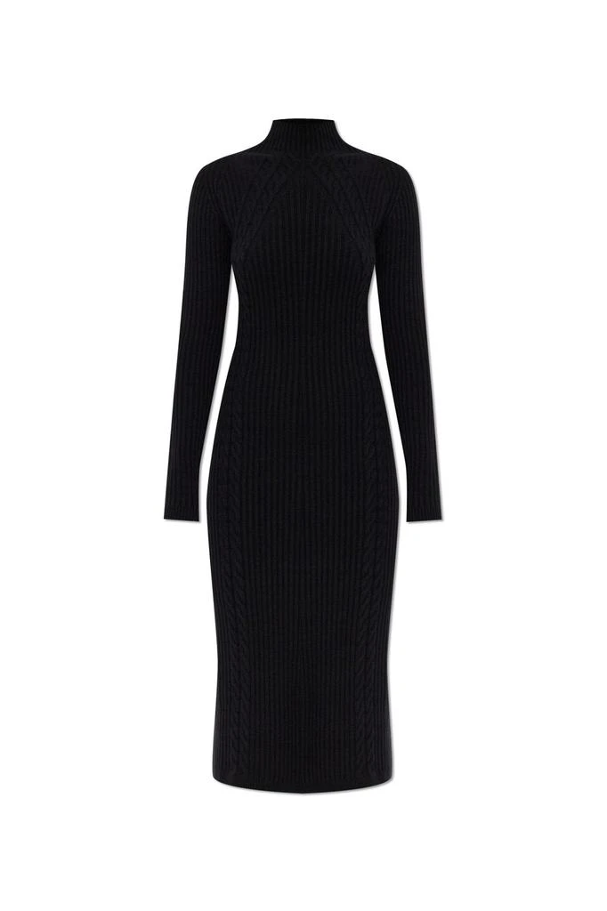 knee length dresses for ladies Maxmara Belted Long-Sleeve Ruffle-Hem Dress, Black, Women's, 12