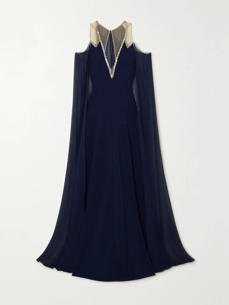 Jenny Packham Vivien 挖肩披风效果带缀饰绉纱雪纺绸礼服 1