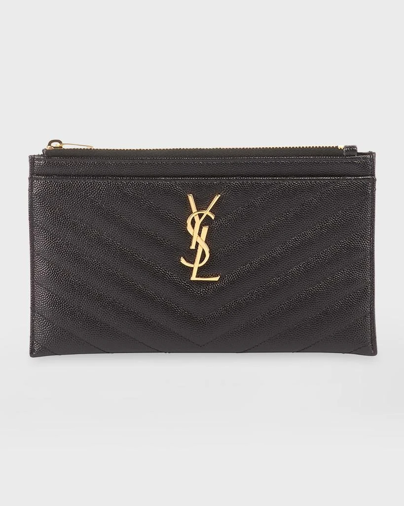 Yves Saint Laurent YSL Monogram Small Ziptop Bill Pouch in Grained Leather 1