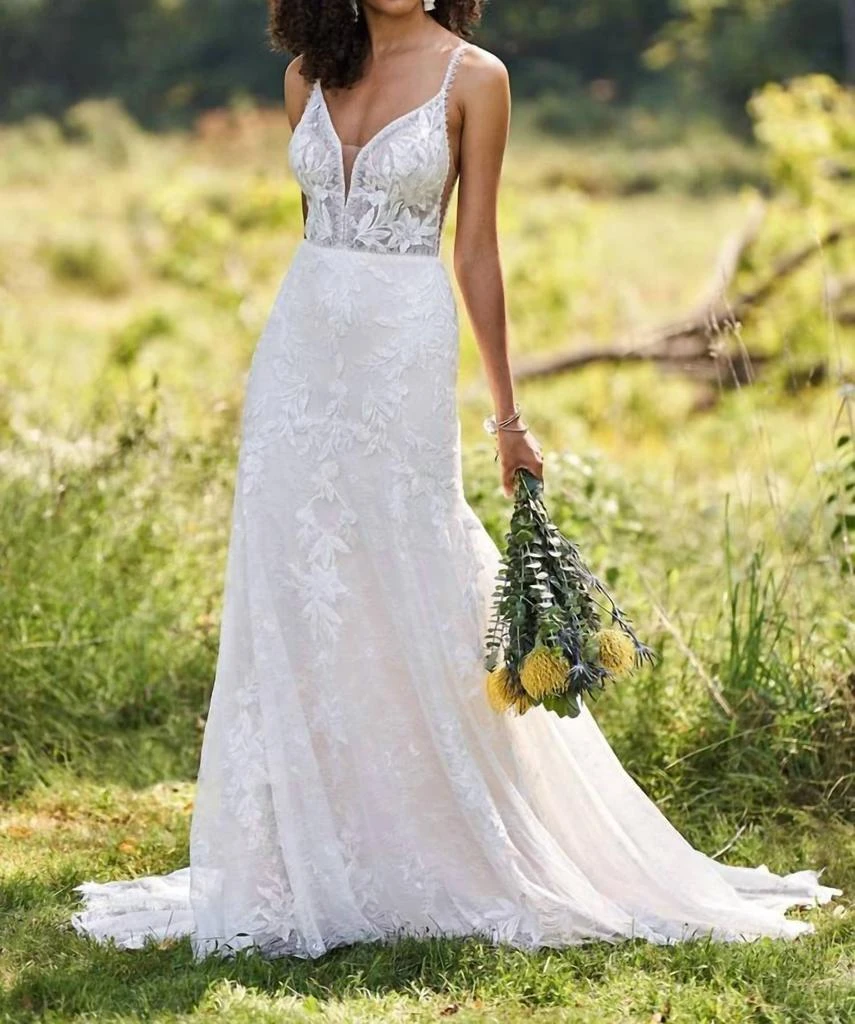 Lillian West Lillian West - Lace Trumpet Gown With Low Back And Scalloped Chapel Length Train