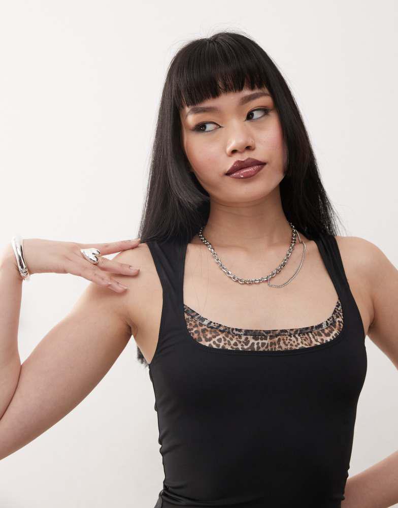 Princess Polly Princess Polly thick strap leopard peekaboo top in black
