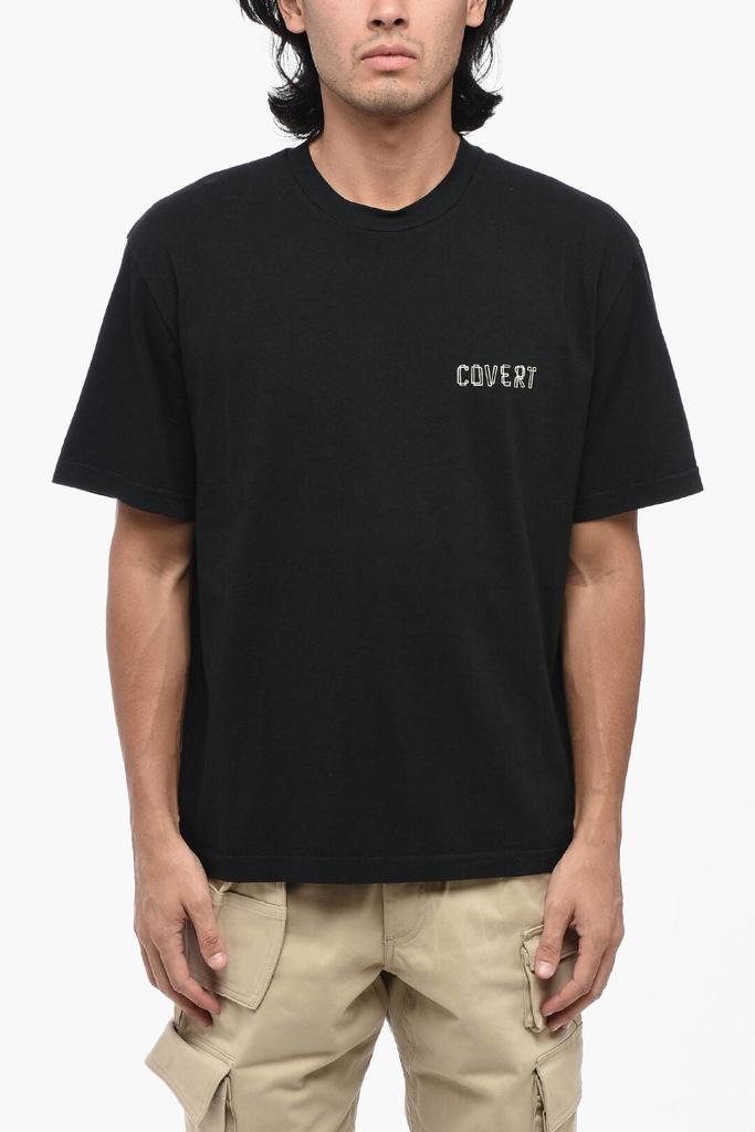 COVERT Solid Color Crew-neck T-Shirt with Printed Logo